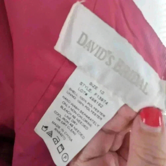 davids bridal Fushia Pink Strapless Prom Ball Gown Style Dress Size 10 - Picture 9 of 14